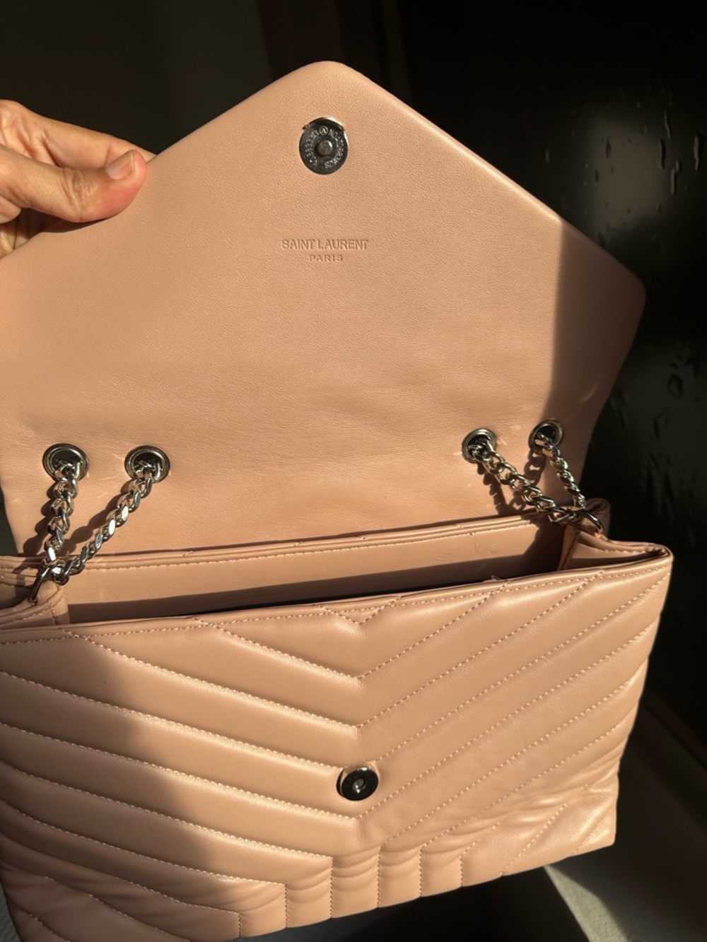 Saint Laurent Chevron Quilted Shoulder Bag in Pale Pink with Silver Hardware - Picture 7 of 8